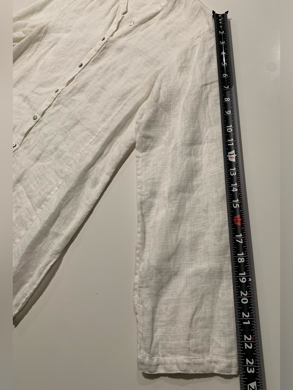 Eileen Fisher White Organic Handkerchief Linen Mandarin Collar Shirt, Fits Small - Picture 9 of 11